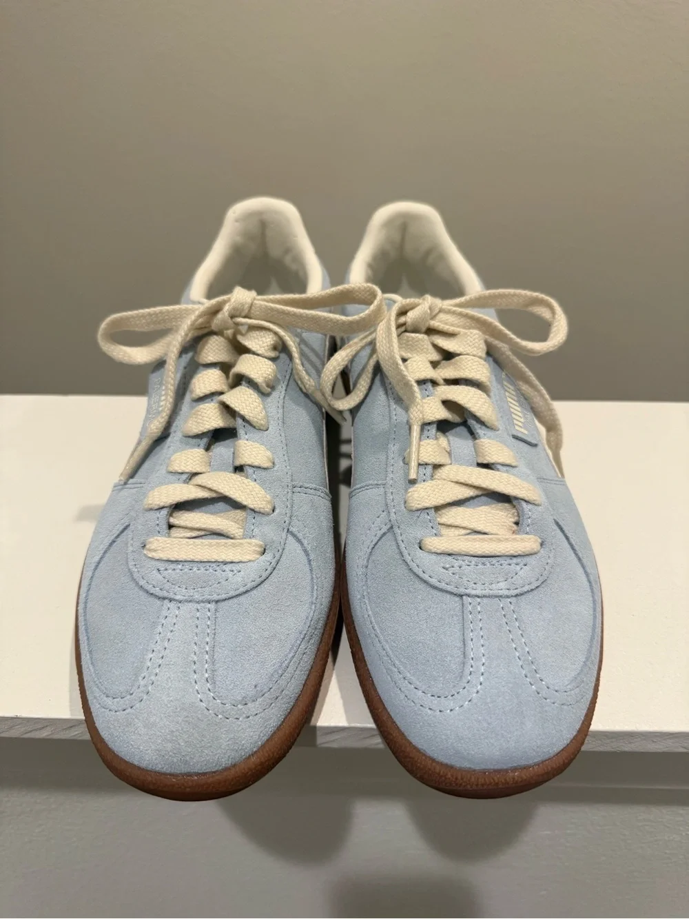 Puma Light Blue Suede Palermo Sneakers with Cream Laces